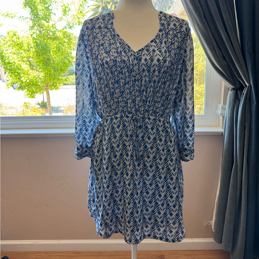 Maeve Anthropologie Blue Geometric Mini Dress Size Small